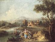 ZAIS, Giuseppe Landscape with a Group of Figures Fishing Spain oil painting artist